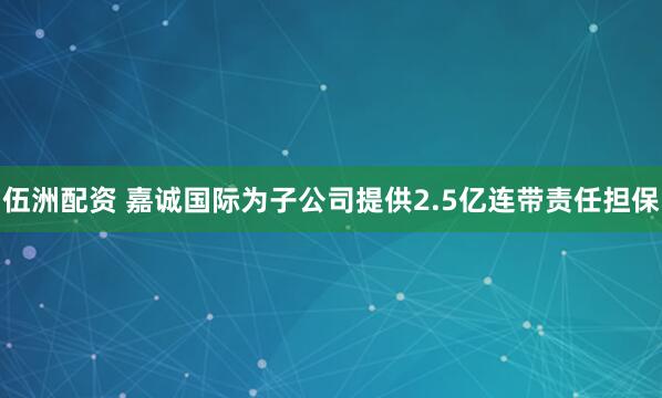 伍洲配资 嘉诚国际为子公司提供2.5亿连带责任担保