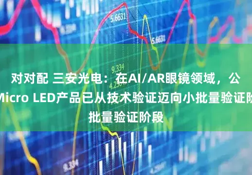 对对配 三安光电：在AI/AR眼镜领域，公司Micro LED产品已从技术验证迈向小批量验证阶段